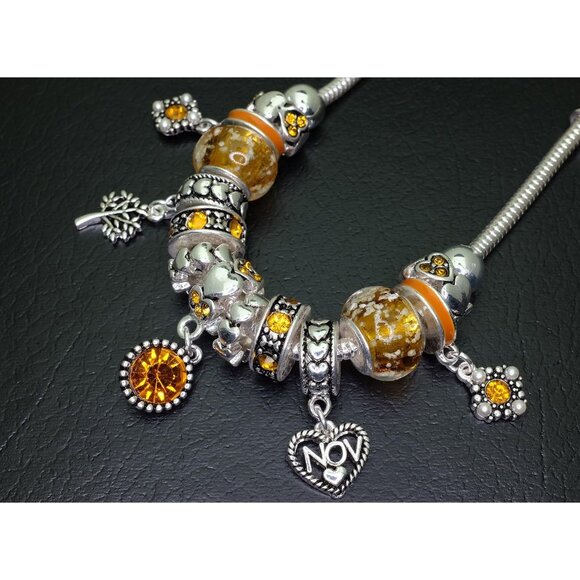 Birthstone Bracelet Multi-Color Charm Beads Silvertone Elegant 7" - Picture 4 of 7